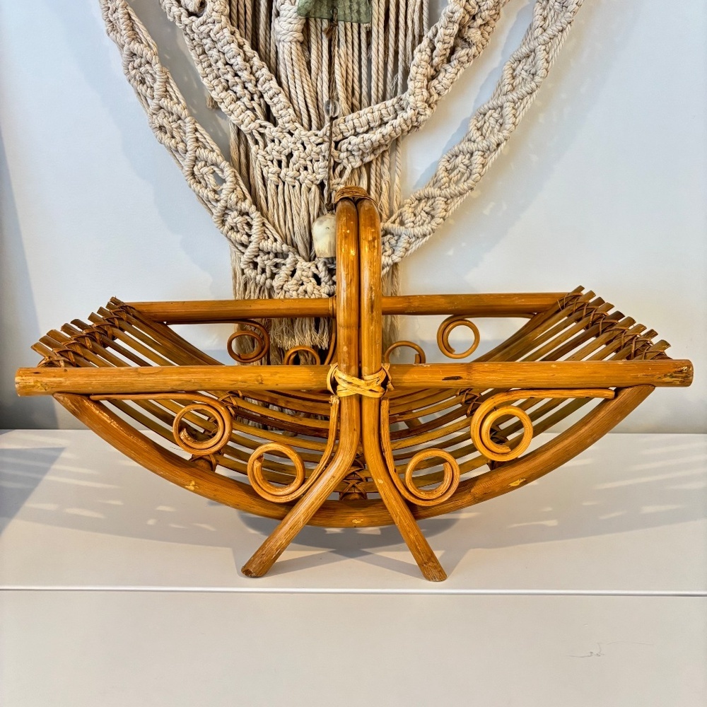 BOHO rattan bamboo mid century magazine rack towel holder MCM decor stand - Picture 5 of 15